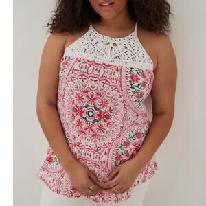 Torrid Knit Macrame High Neck Tank Red White 2